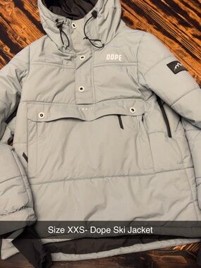 DOPE Light Gray Hooded Pullover Ski Jacket